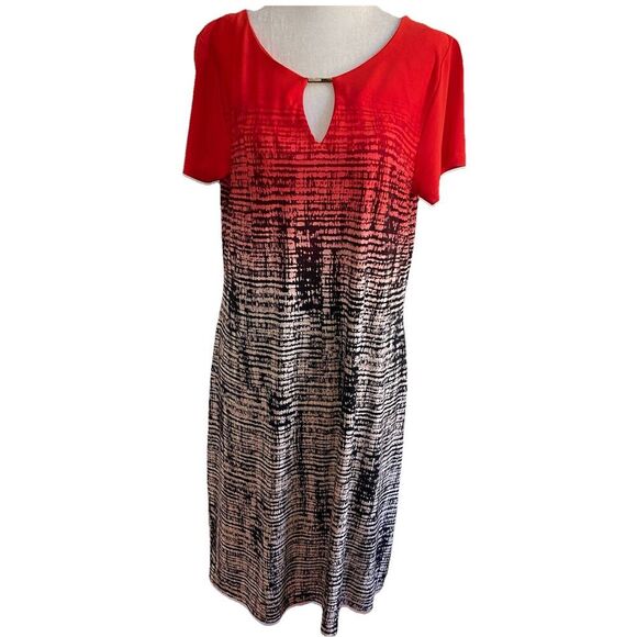 Calvin Klein Short Sleeve Shift Dress Ombré Red Black White Size Large - Picture 1 of 9